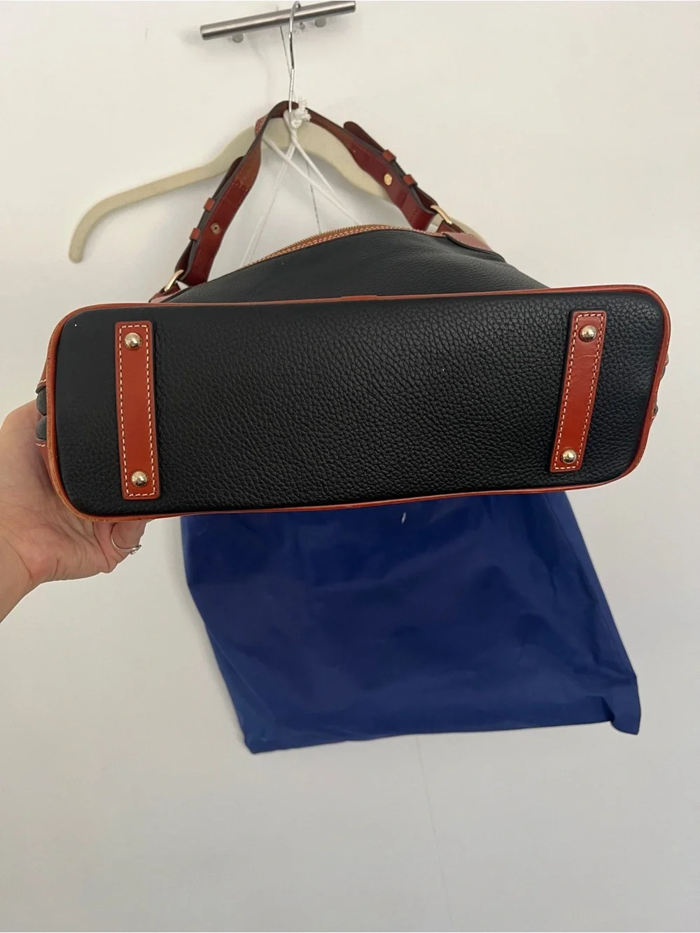 Dooney & Bourke Black Leather Shoulder Bag with Brown Trim